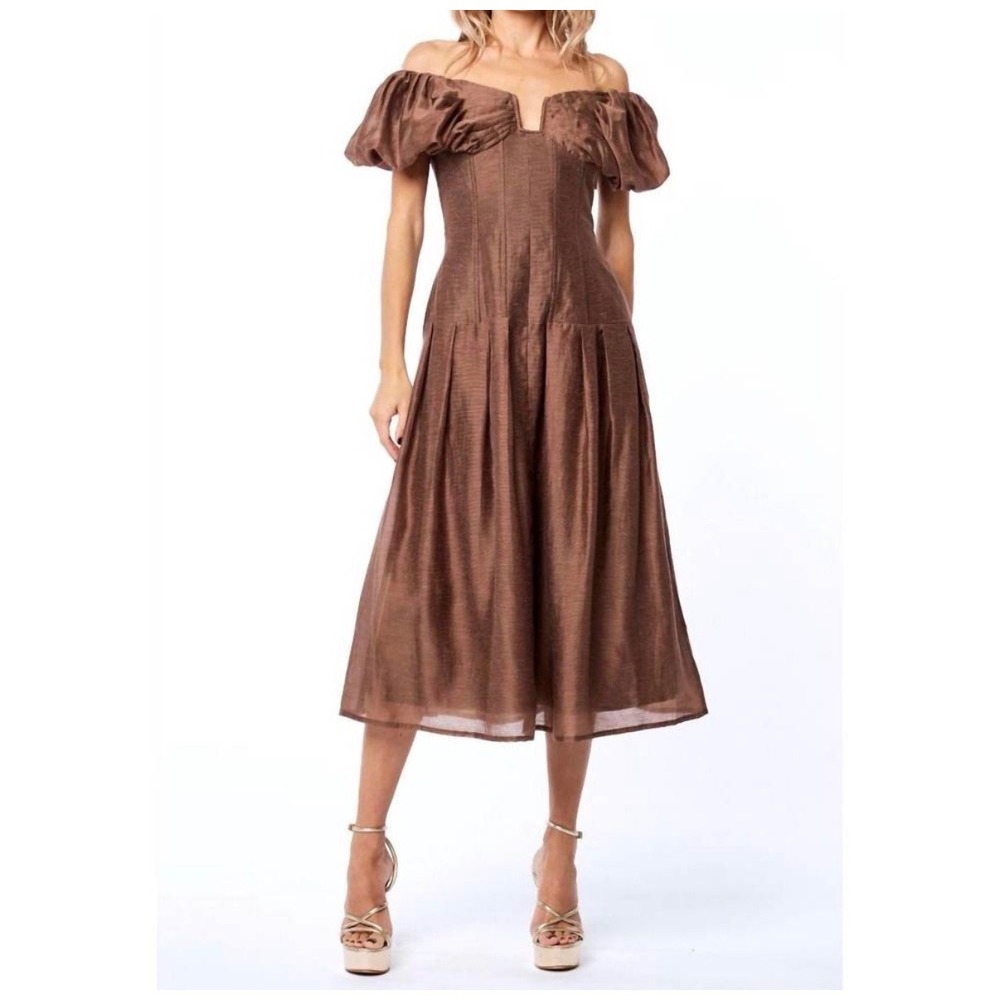 Ciebon Lottie Old Money Boho Whimsical Preppy Retro Party Wedding Midi Dress S
